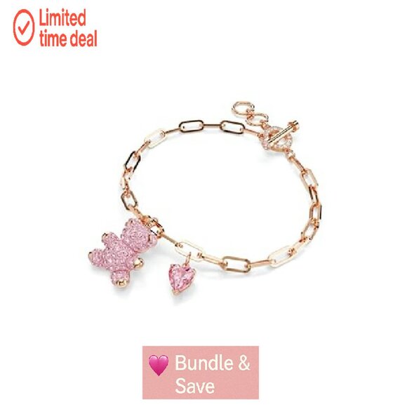 Rose Gold Crystal Teddy Bracelet with Toggle Clasp, 6.25-7.125 Inch - Picture 3 of 8